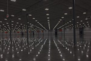 Picture of an open wearhouse with lights